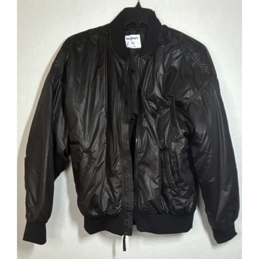 Old‎ Navy Water-Resistant OS Bomber Jacket Black L Tall 724593-00 Ruched Back